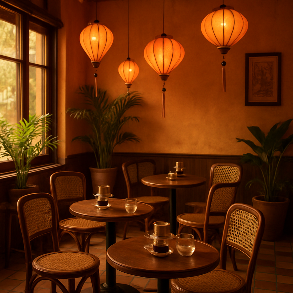 Cosy interior of Cafe Ngan Bankstown with warm lighting and Vietnamese décor